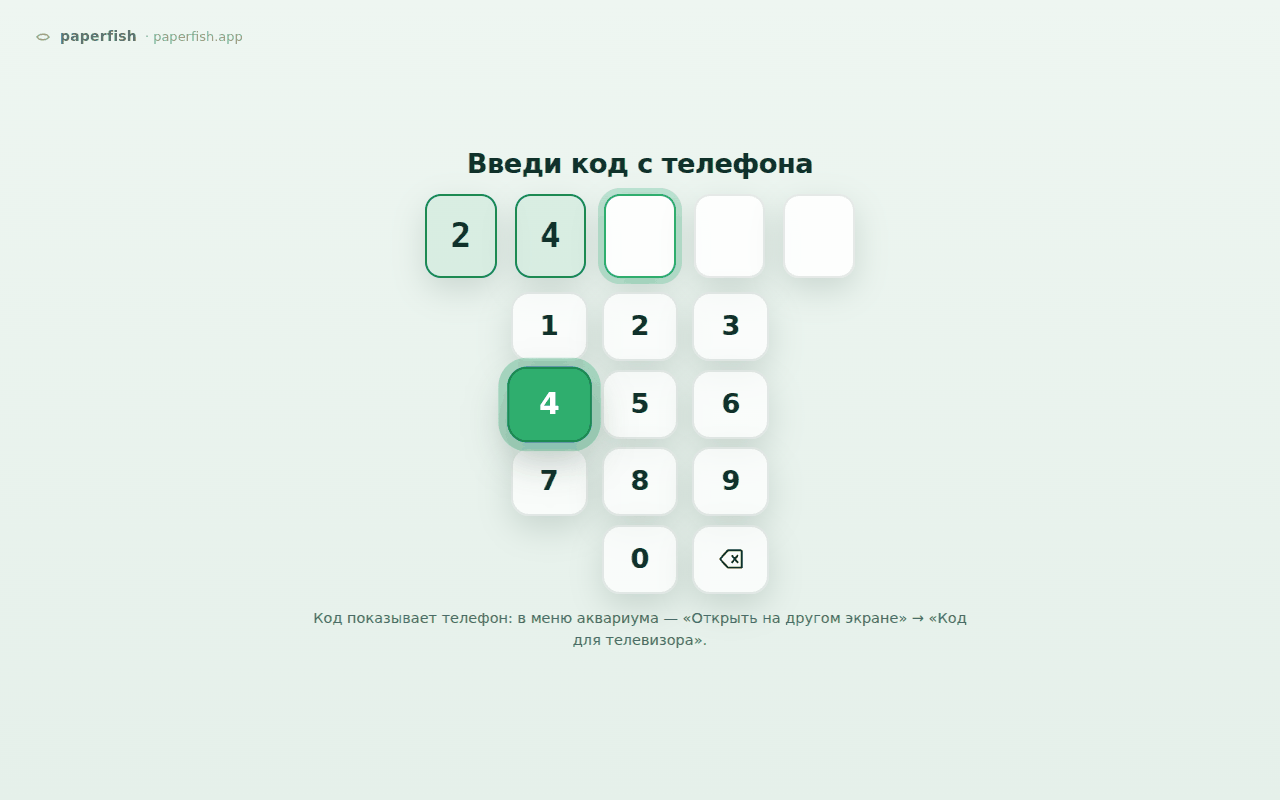Экран телевизора: пять клеток для кода и крупная клавиатура под пульт
